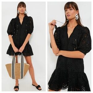 BELL by Alicia Bell Eyelet Popover Flounce Mini Dress Black BNWT